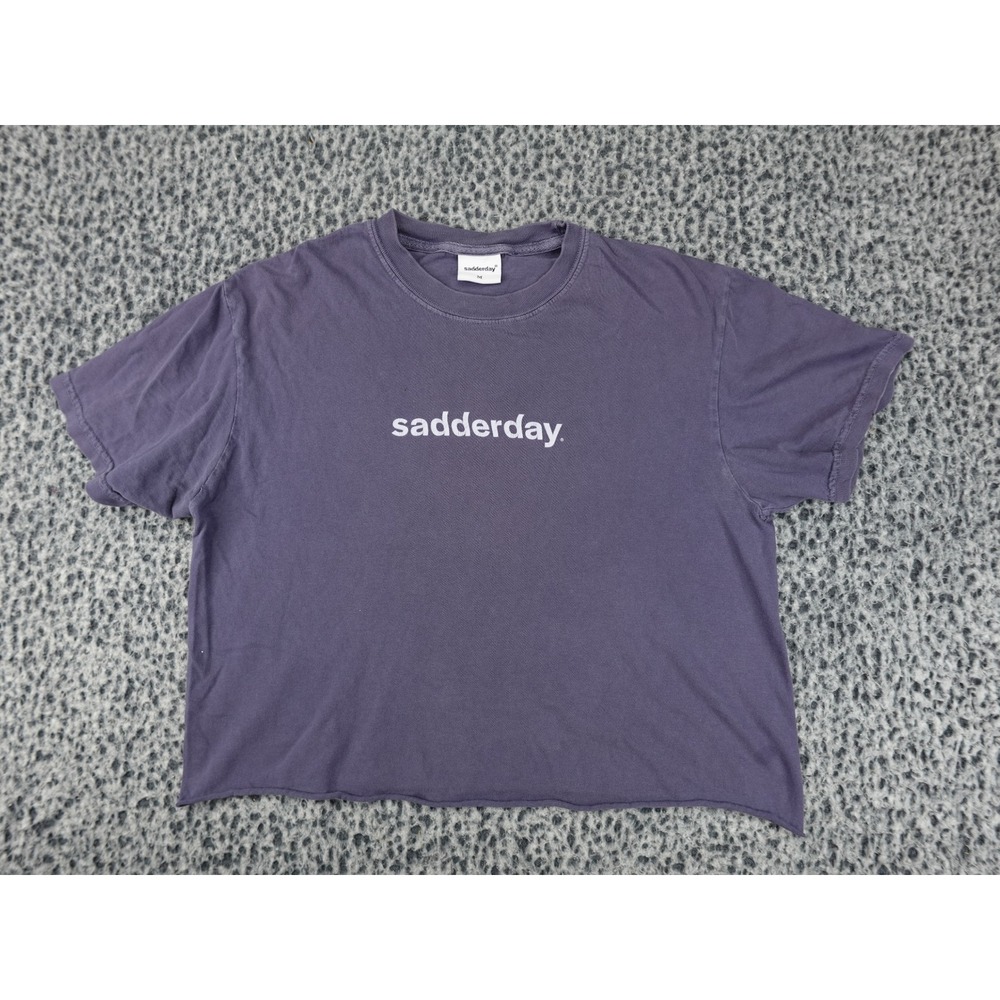 Sadderday Graphic T-Shirt Womens Medium Purple Unhappy Hour Cropped Boxy Tee